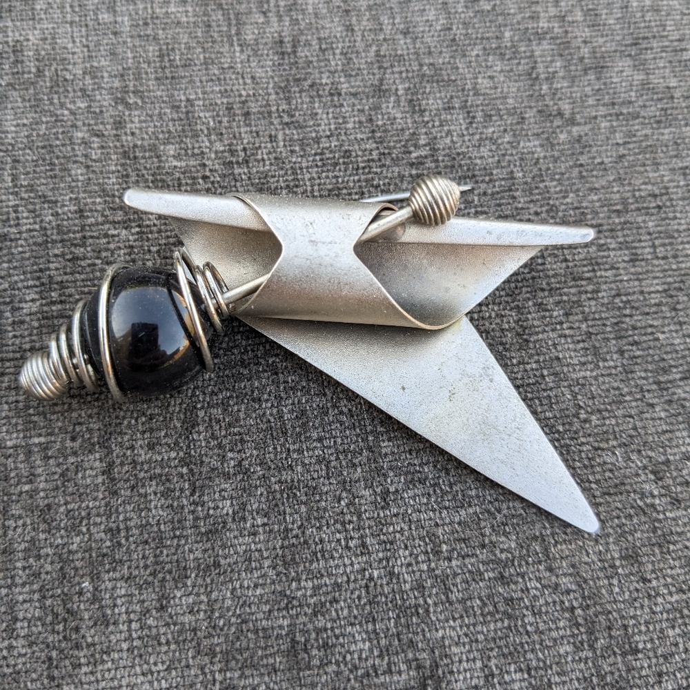 Vintage Eighties Silver and Black Brooch